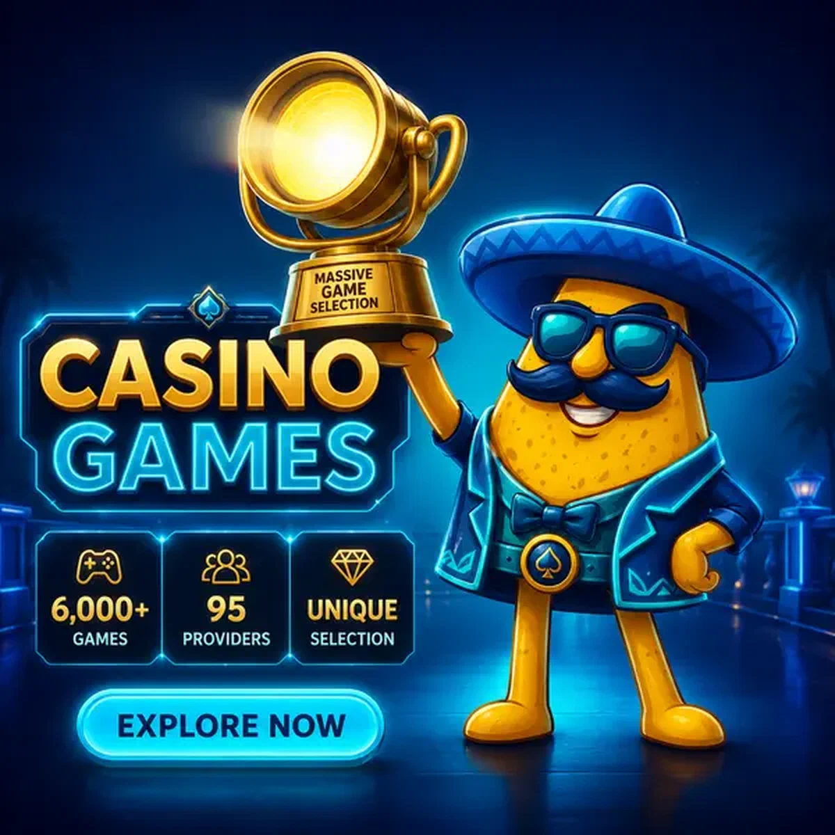 El Jefe presenta il trofeo dei giochi del casinò a Casinacho con 6.000+ titoli luminosi dietro