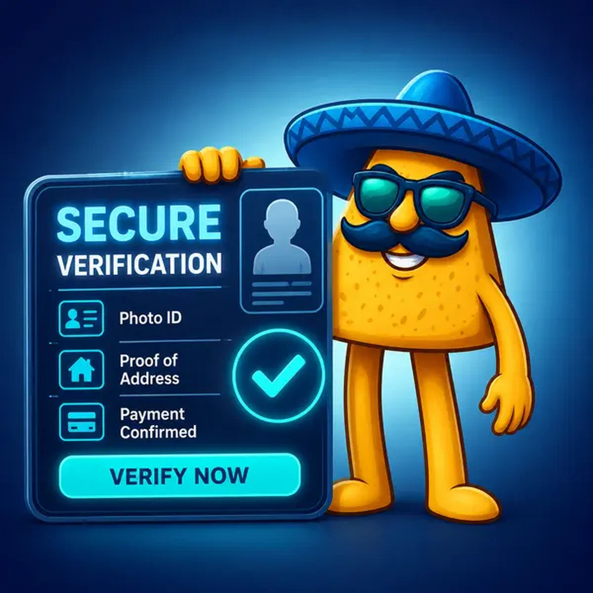 El Jefe verifica l'identità del giocatore presso Casinacho con carta d'identità luminosa e segno di spunta