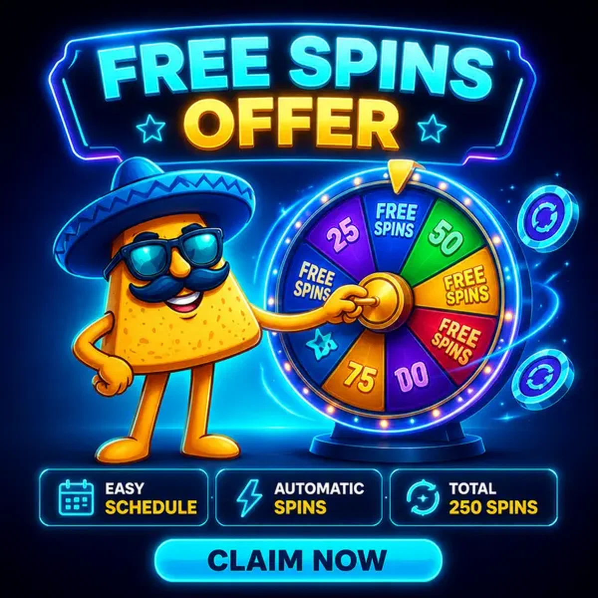 El Jefe chip nacho che gira la ruota dei premi per il bonus senza deposito al Casinacho Casino