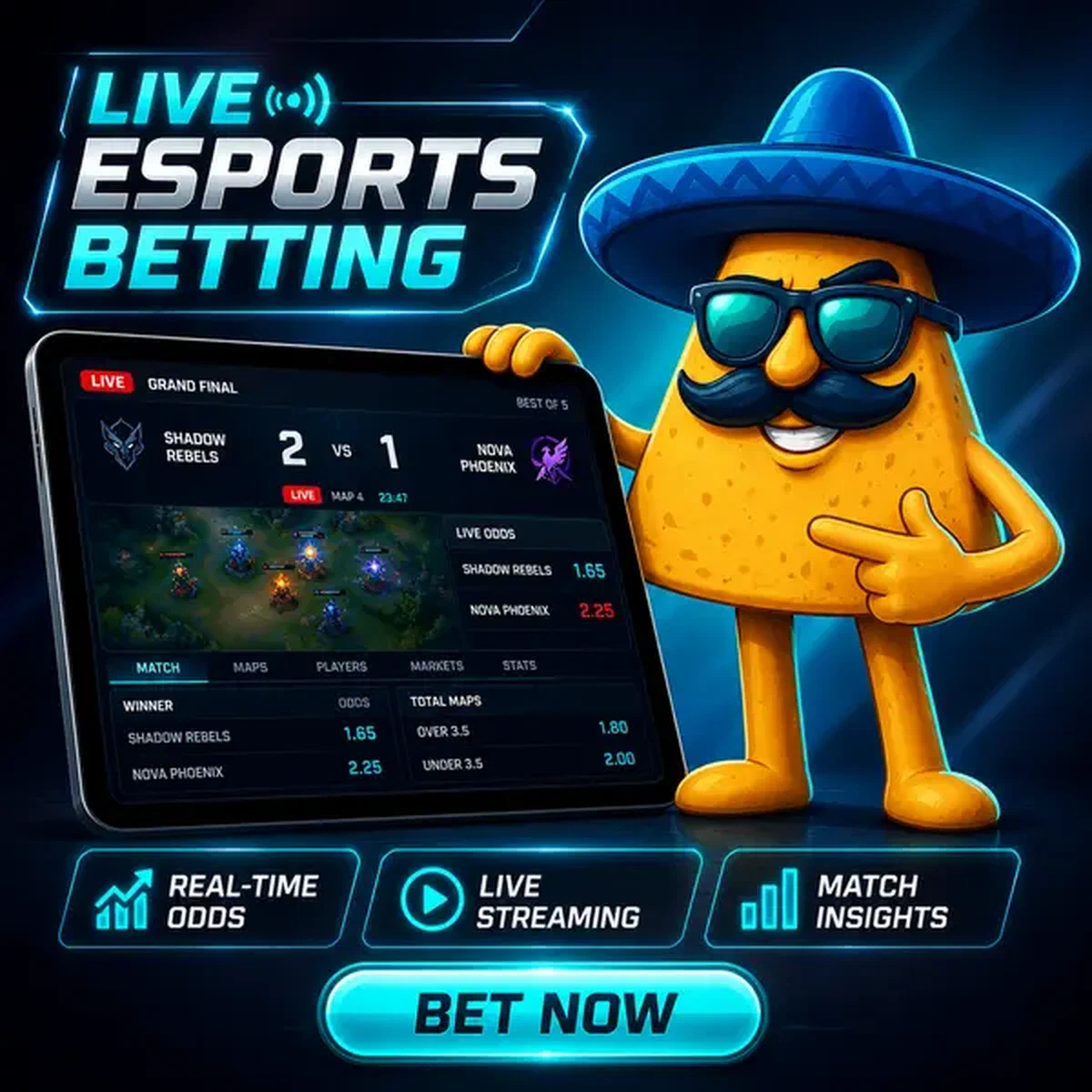 El Jefe che comanda l'interfaccia di scommesse esport presso Infrastruttura Dati Mercato Esport e Scommesse Live