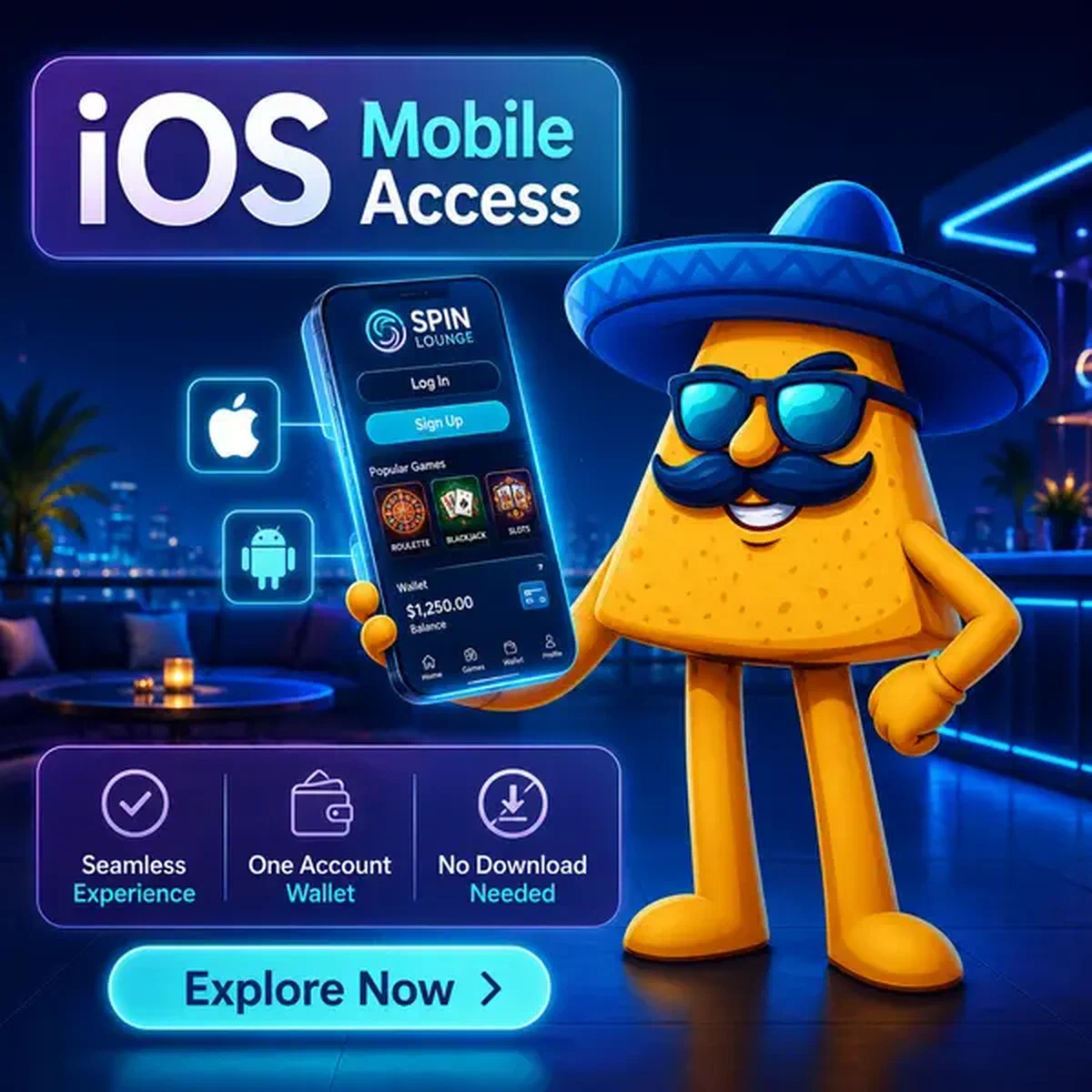 Il chip nacho El Jefe tiene con sicurezza l'interfaccia luminosa dell'app iOS Access and Cross-Platform Mobile Experience