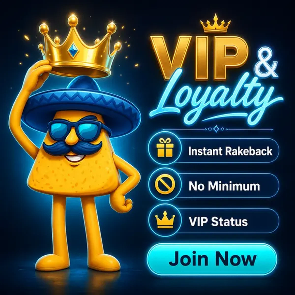 El Jefe nacho chip tiene corona dorata all'ingresso programma fedeltà VIP Casinacho