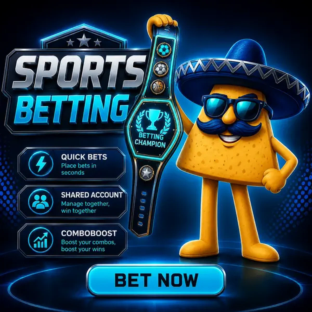 El Jefe nacho mascotte tiene cintura campionato al banco sportsbook Casinacho Sports Betting
